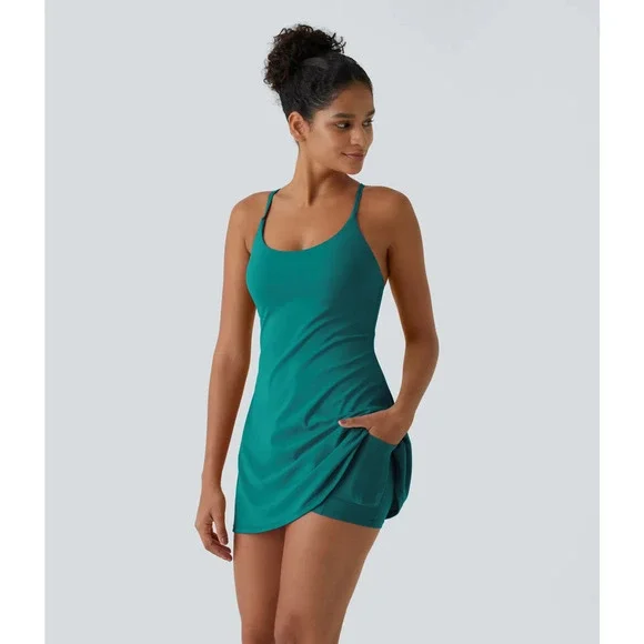 HALARA | Dresses | Halara Softlyzero Backless Active Easypeezy  Sweatabsorbing Dress Quetzal Green L | Poshmark